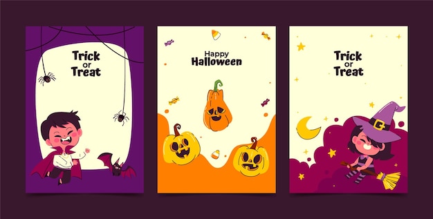 Vector ilustración de dibujado a mano de tarjetas de halloween