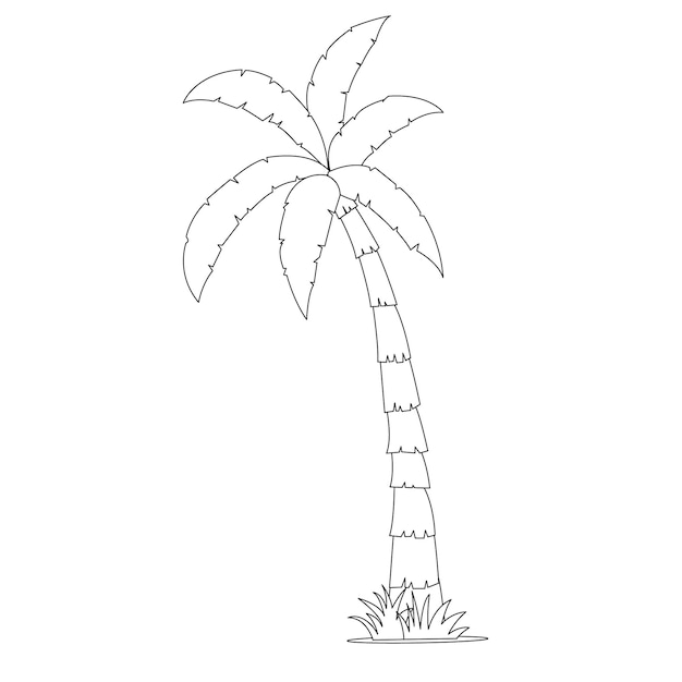 Ilustración de dibujado a mano de vector de árbol tropical de dibujos animados, páginas para colorear para niños