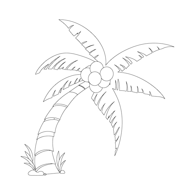 Ilustración de dibujado a mano de vector de árbol tropical de dibujos animados, páginas para colorear para niños
