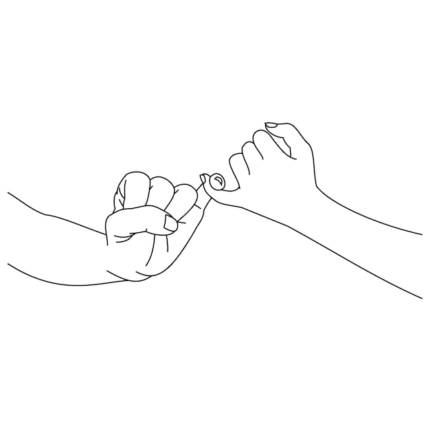 Ilustración dibujando una mano haciendo una promesa como un concepto de amistad pareja amorosa cogidos de la mano