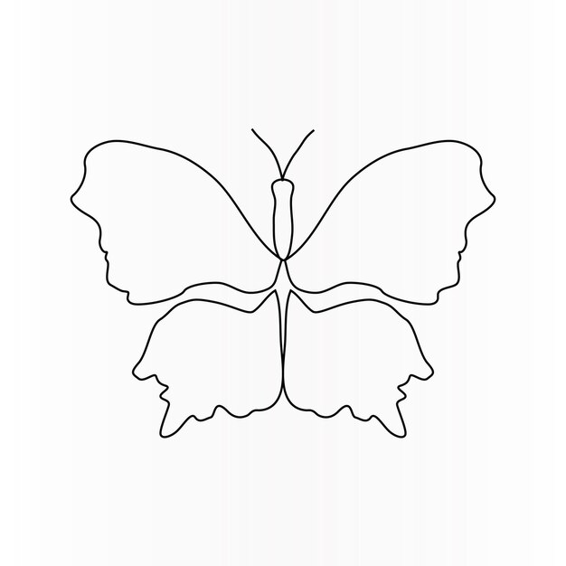 Ilustración de dibujo de arte vectorial continuo de mariposa de una línea y dibujo de línea única