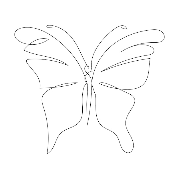 Ilustración de dibujo artístico de contorno de una línea continua de mariposa volando en una sola línea