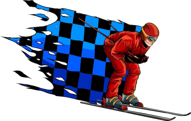 Vector ilustración del dibujo coloreado del hombre de esquí