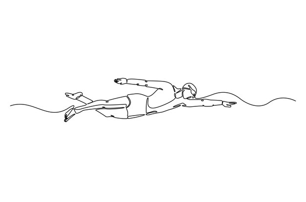 Ilustración de dibujo continuo de una línea de un atleta de natación profesional
