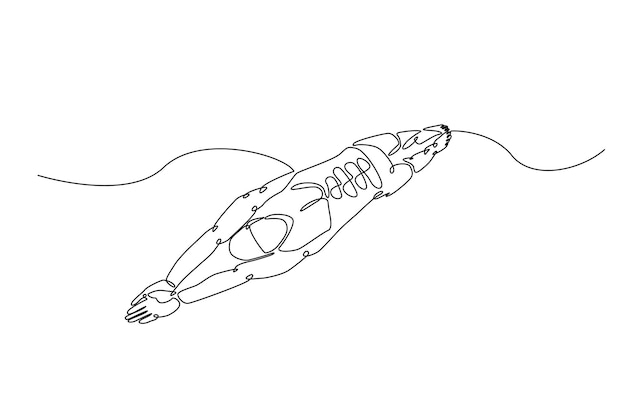 Ilustración de dibujo continuo de una línea de un atleta de natación profesional