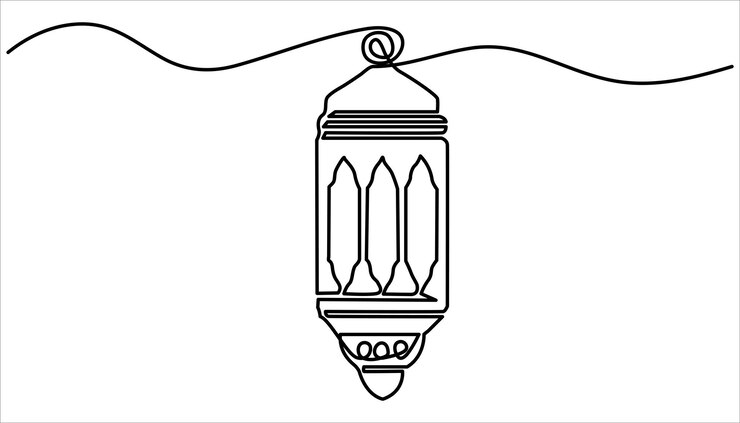 Vector ilustración de dibujo continuo de una línea de linterna de ramadán