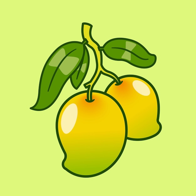 Ilustración de dibujo digital de la mano del vector de la fruta de mango fresco de dibujos animados