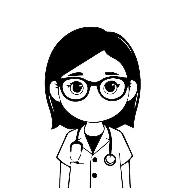 Ilustración de dibujo lindo estilo Notion mujer joven médico