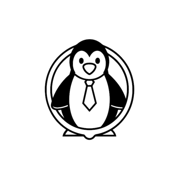 Ilustración de dibujo de línea de pingüino color negro