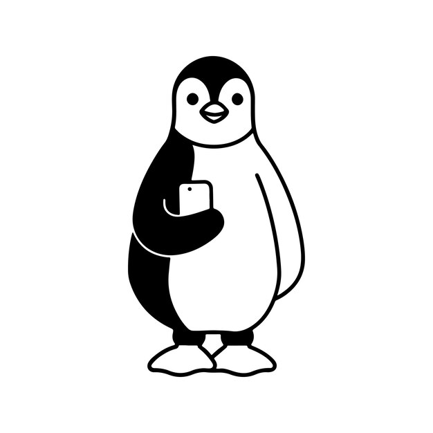 Ilustración de dibujo de línea de pingüino color negro