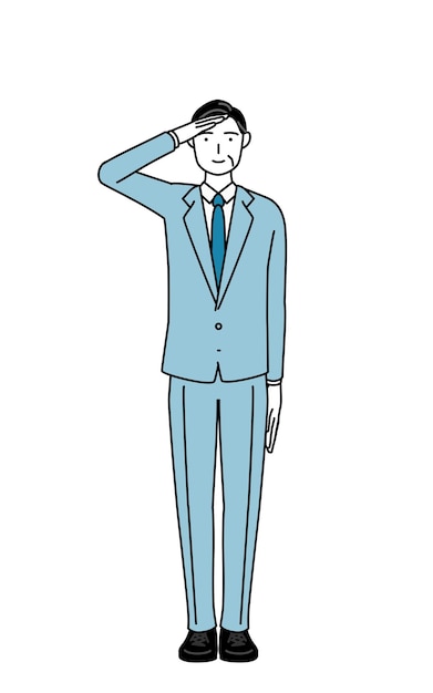 Ilustración de dibujo de línea simple de ejecutivos y presidentes de hombres de negocios senior haciendo un saludo