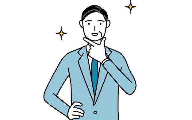 Ilustración de dibujo de línea simple de gerentes y presidentes ejecutivos de hombres de negocios senior en una pose segura