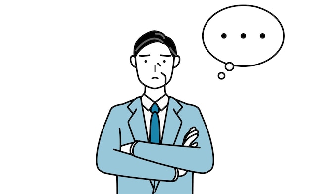 Ilustración de dibujo de línea simple de un hombre de negocios senior ejecutivos gerentes y presidentes pensamiento cruzado