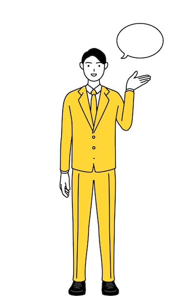 Ilustración de dibujo de línea simple de un hombre de negocios en un traje que da instrucciones con un borrado