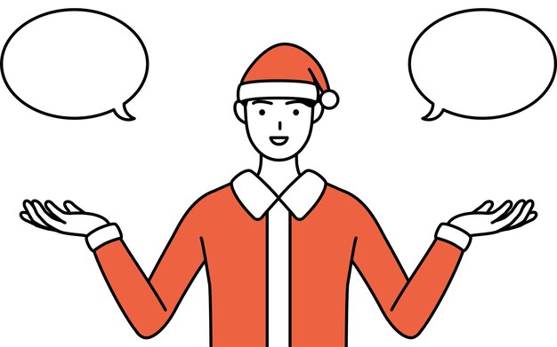 Ilustración de dibujo de línea simple de un hombre vestido como Santa Claus con borrado y comparación