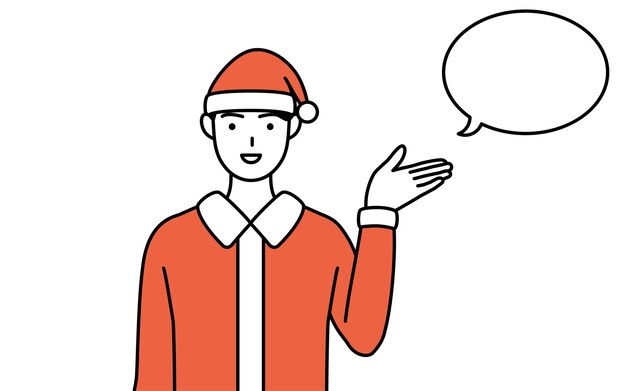 Ilustración de dibujo de línea simple de un hombre vestido como Santa Claus dando instrucciones con un borrado