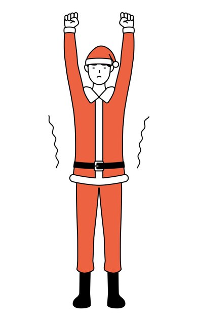 Ilustración de dibujo de línea simple de un hombre vestido como Santa Claus estirándose y de pie alto