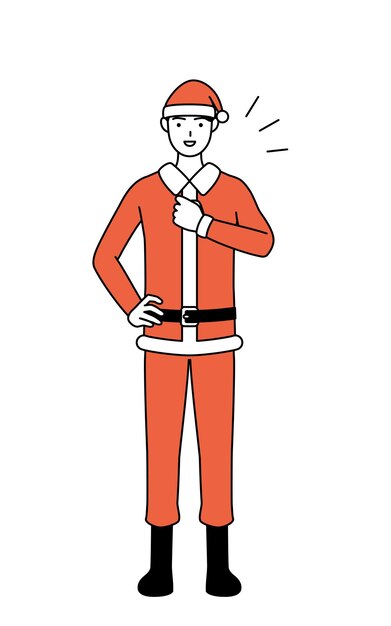 Ilustración de dibujo de línea simple de un hombre vestido como Santa Claus golpeando su pecho