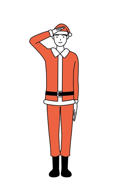 Ilustración de dibujo de línea simple de un hombre vestido como Santa Claus haciendo un saludo