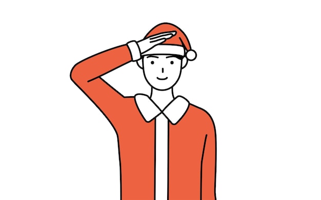Ilustración de dibujo de línea simple de un hombre vestido como Santa Claus haciendo un saludo