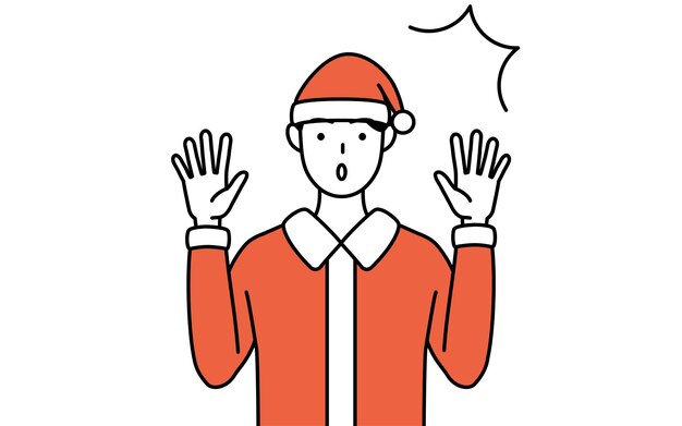 Ilustración de dibujo de línea simple de un hombre vestido como Santa Claus levantando la mano con sorpresa