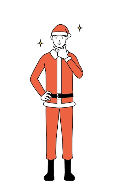 Ilustración de dibujo de línea simple de un hombre vestido como Santa Claus en una pose segura