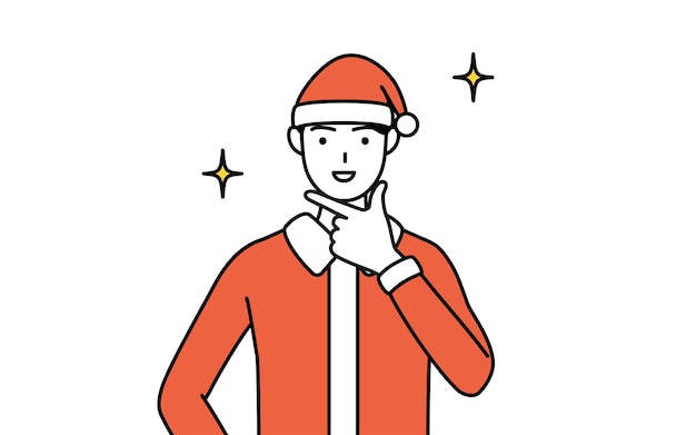 Ilustración de dibujo de línea simple de un hombre vestido como Santa Claus en una pose segura