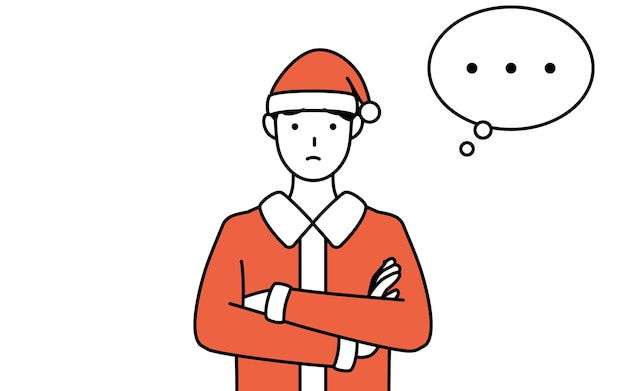 Ilustración de dibujo de línea simple de un hombre vestido como Santa Clausarms pensamiento cruzado