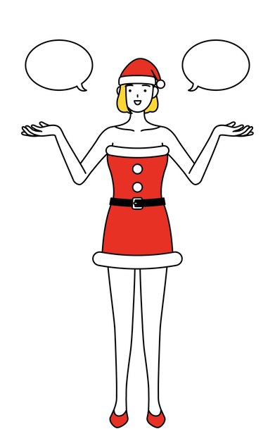 Ilustración de dibujo de línea simple de una mujer vestida como Santa Claus con borrado y comparación