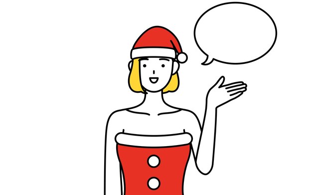 Ilustración de dibujo de línea simple de una mujer vestida como santa claus dando instrucciones con un borrado