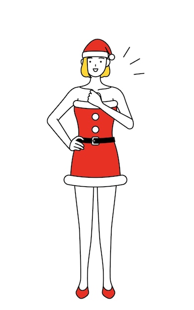 Ilustración de dibujo de línea simple de una mujer vestida como Santa Claus golpeando su pecho