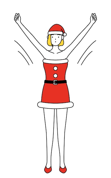 Ilustración de dibujo de línea simple de una mujer vestida como Santa Claus respirando profundamente