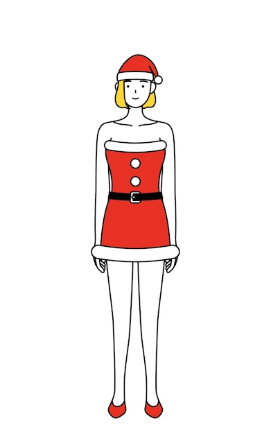 Ilustración de dibujo de línea simple de una mujer vestida como santa claus