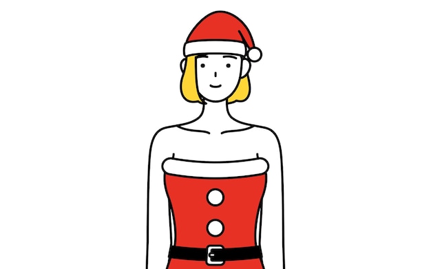 Vector ilustración de dibujo de línea simple de una mujer vestida como santa claus