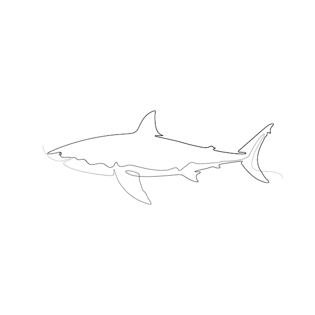 Vector ilustración de dibujo de una línea de vector de gran tiburón blanco