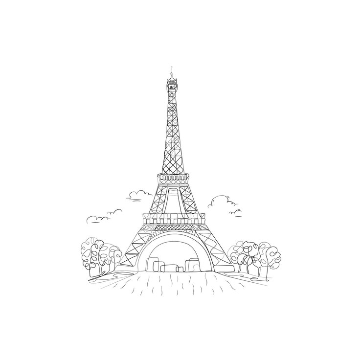 Vector ilustración de dibujo de líneas en blanco y negro vectorial abstracto de la torre eiffel de parís