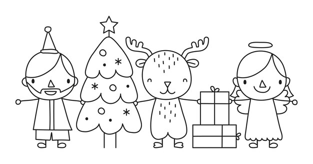 Ilustración de dibujo de líneas vectoriales de pancartas navideñas