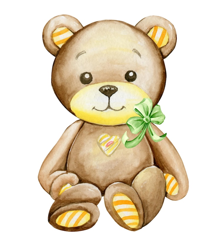 Vector ilustración de dibujo a mano de acuarela, oso de peluche marrón se puede utilizar para tarjetas, invitaciones, carteles de baby shower con fondo blanco aislado