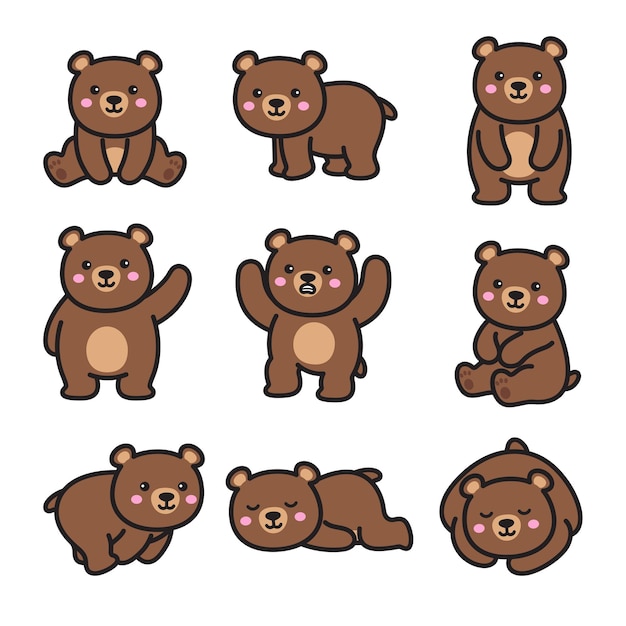 Ilustración de dibujo a mano de dibujos animados de oso bebé adorable