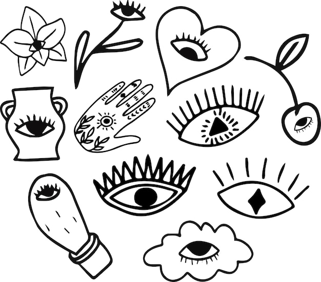 Ilustración de dibujo a mano estética conjunto de diseño mínimo vectorial