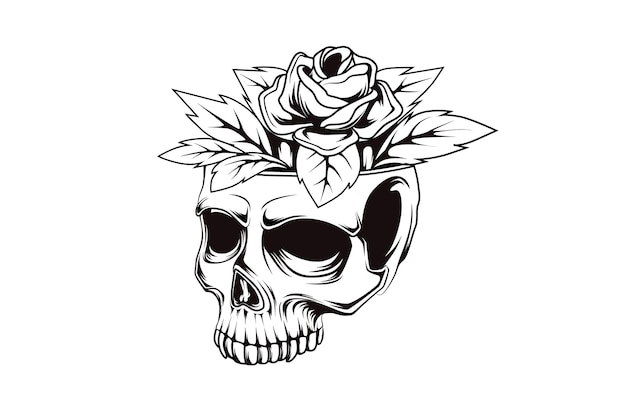 Ilustración de dibujo a mano de flores de calavera