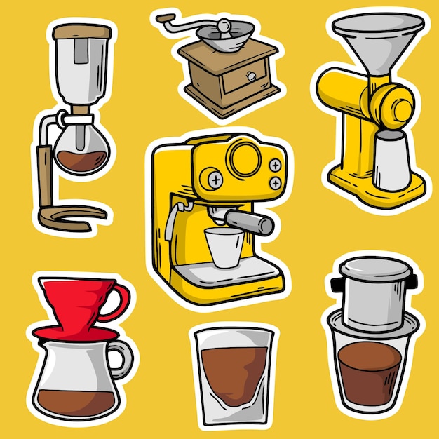 Vector ilustración de dibujo a mano de herramientas de barista