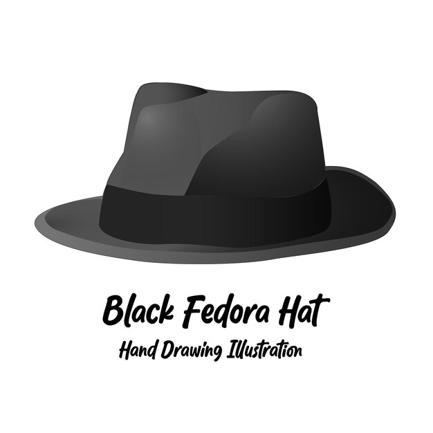 Ilustración de dibujo a mano del sombrero negro de Fedora Vol 01