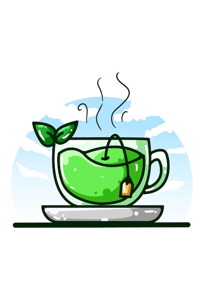 La ilustración del dibujo a mano de té verde