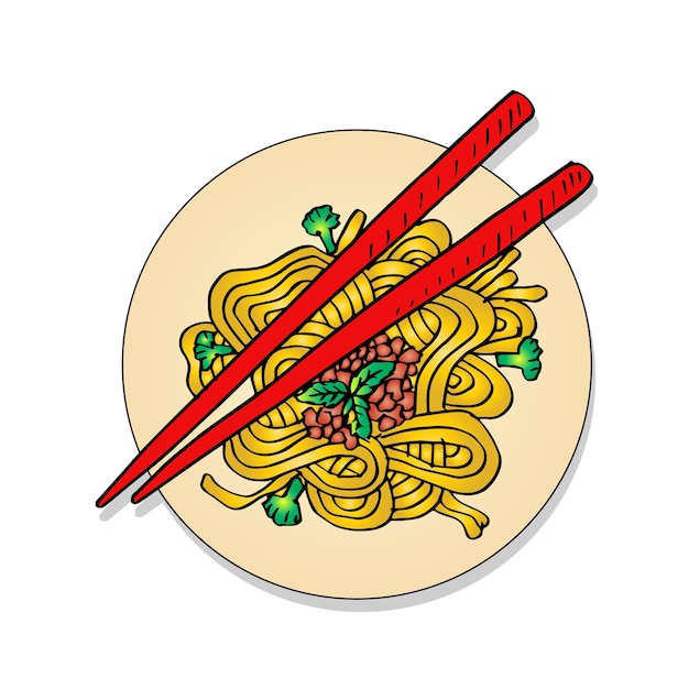 Ilustración de dibujo de pasta en un plato