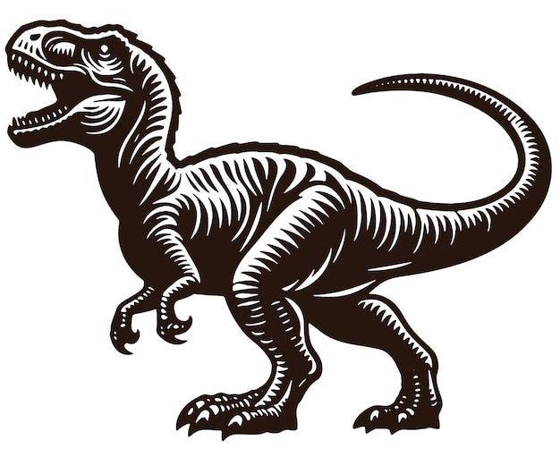 Vector ilustración de un dibujo de silueta vectorial de dinosaurio contra un telón de fondo claro