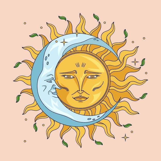 Vector ilustración de dibujo de sol y luna