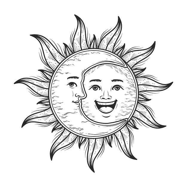 Vector ilustración de dibujo de sol y luna