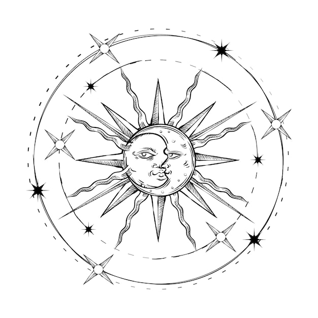 Vector ilustración de dibujo de sol y luna