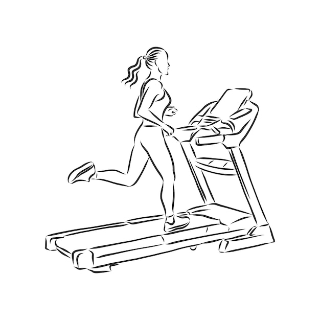 Ilustración de dibujo de vector de cinta de correr de entrenador deportivo estilo de doodle de cinta de correr